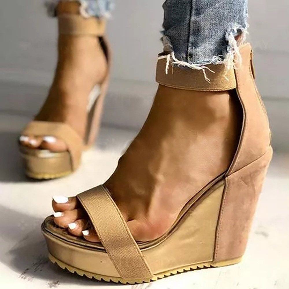 Open Toe Wedge Heel Zipper Heel Covering Professional Sandals