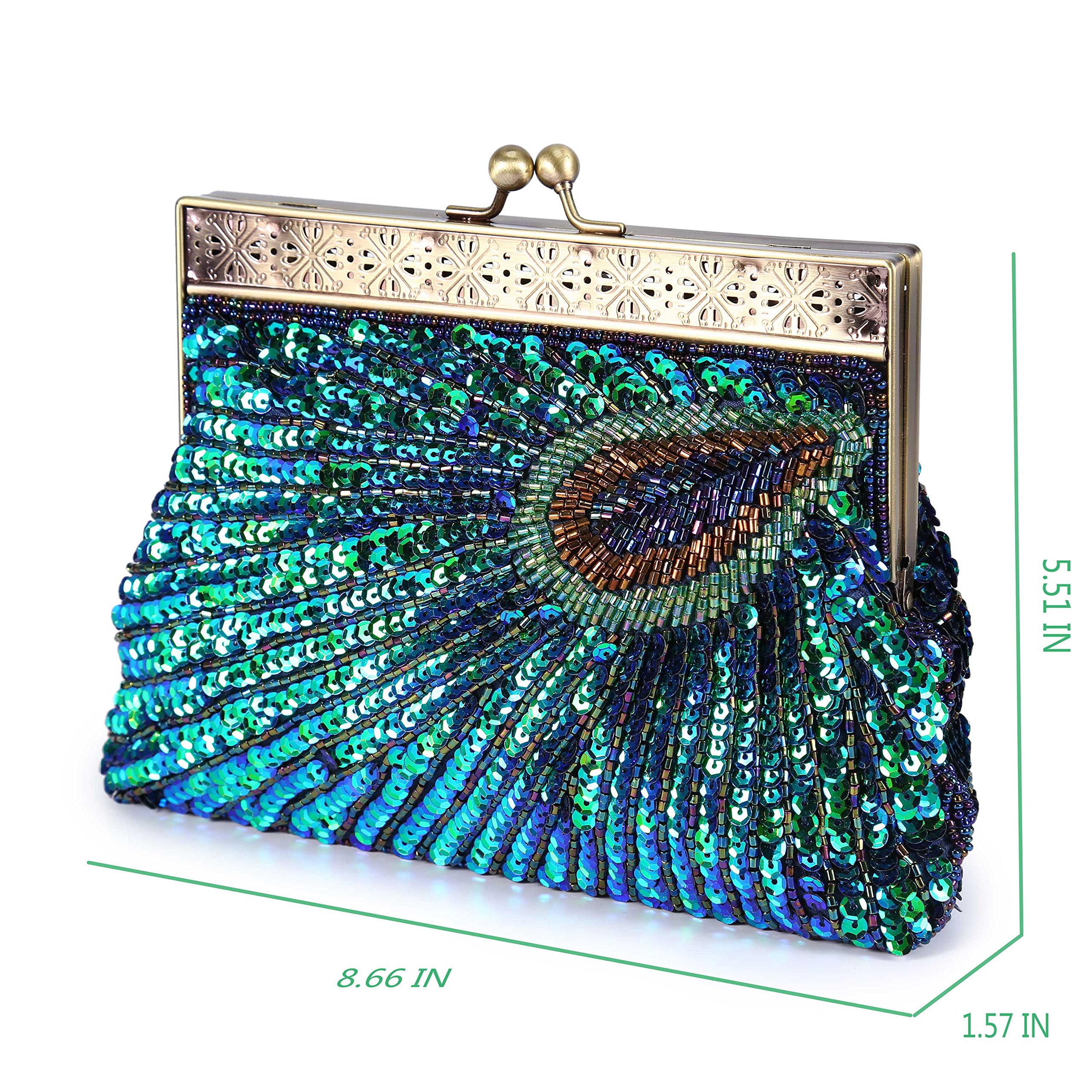 UBORSE Beaded Sequin Peacock Evening Clutch Bags Party Wedding Purse