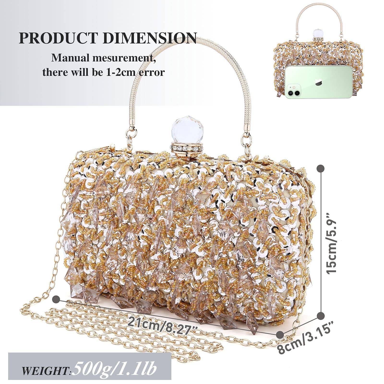 UBORSE Women Wedding Clutch Rhinestone Bling Sequin Evening Bags Vintage Crystal Beaded Cocktail Party Party Purse