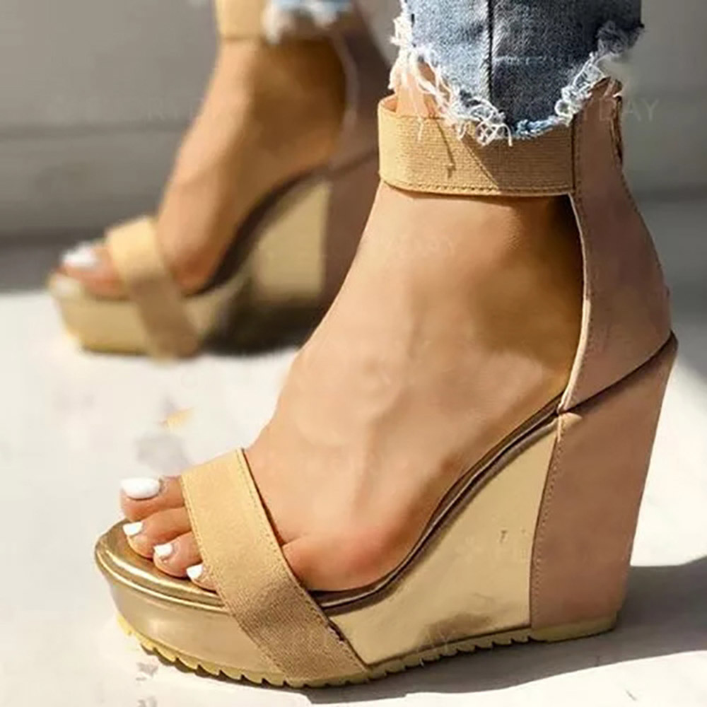 Open Toe Wedge Heel Zipper Heel Covering Professional Sandals