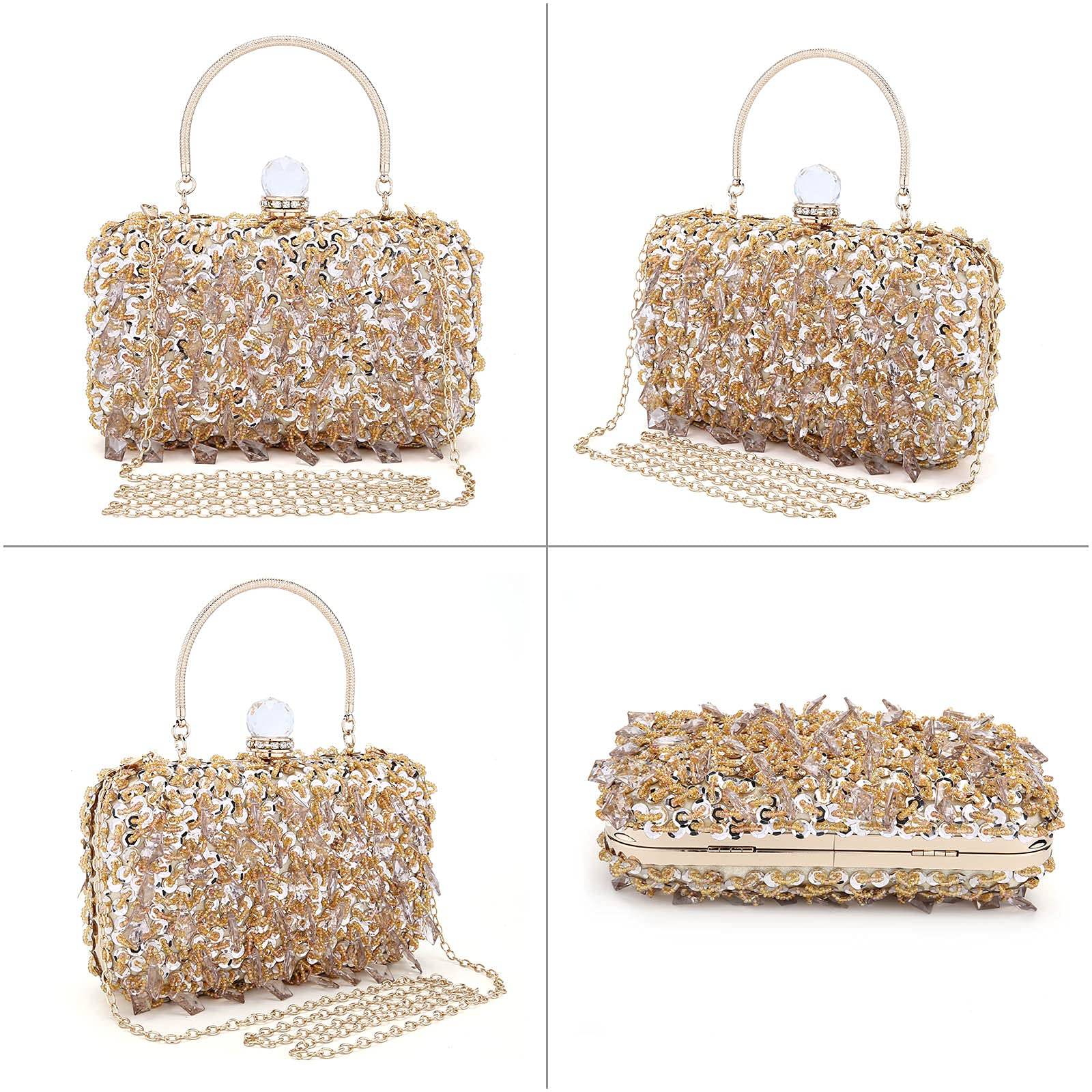 UBORSE Women Wedding Clutch Rhinestone Bling Sequin Evening Bags Vintage Crystal Beaded Cocktail Party Party Purse