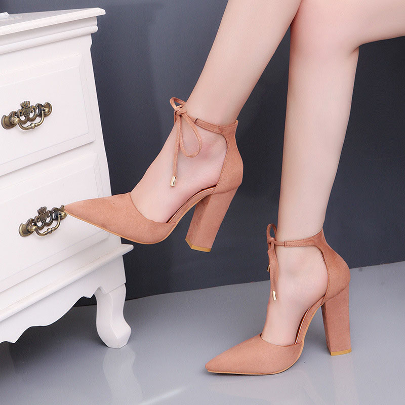 Lace-Up Pointed Toe Chunky Heel Heel Covering Casual Sandals