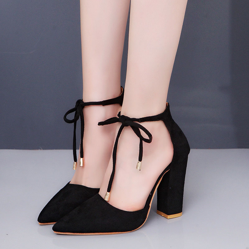 Lace-Up Pointed Toe Chunky Heel Heel Covering Casual Sandals