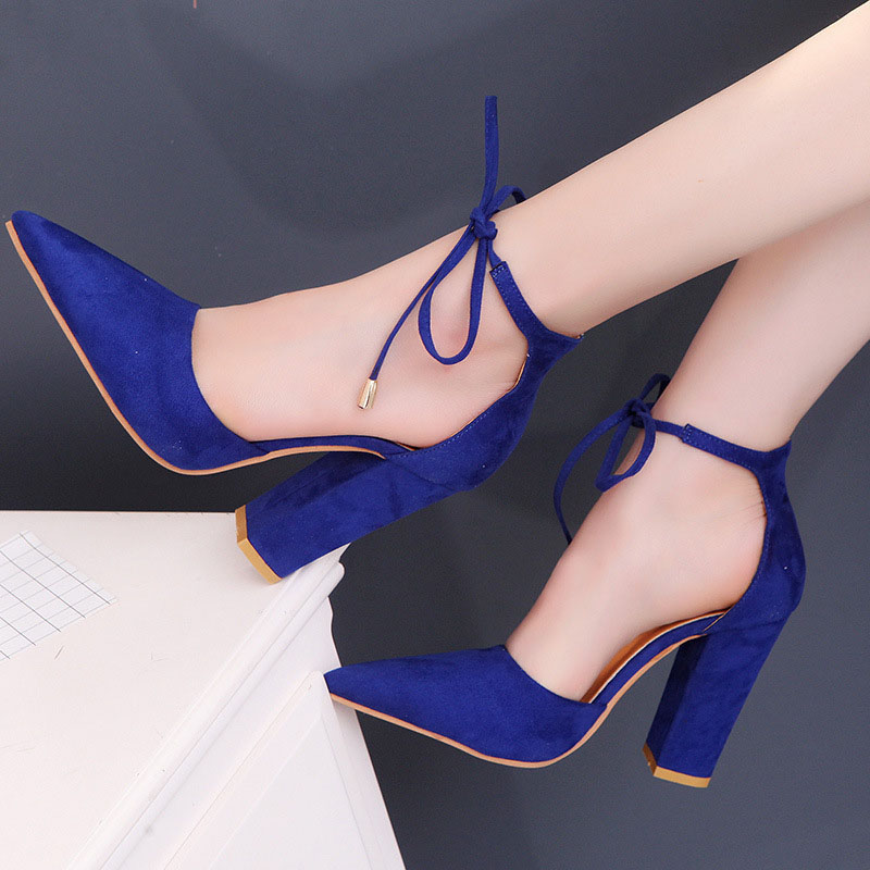 Lace-Up Pointed Toe Chunky Heel Heel Covering Casual Sandals