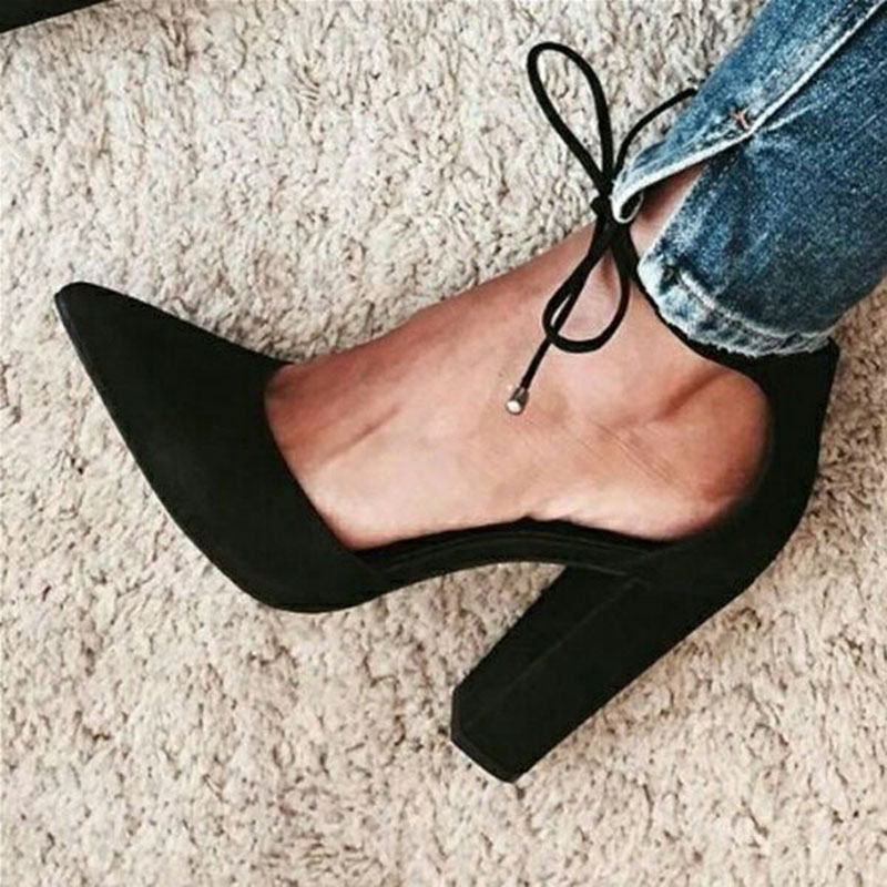 Lace-Up Pointed Toe Chunky Heel Heel Covering Casual Sandals