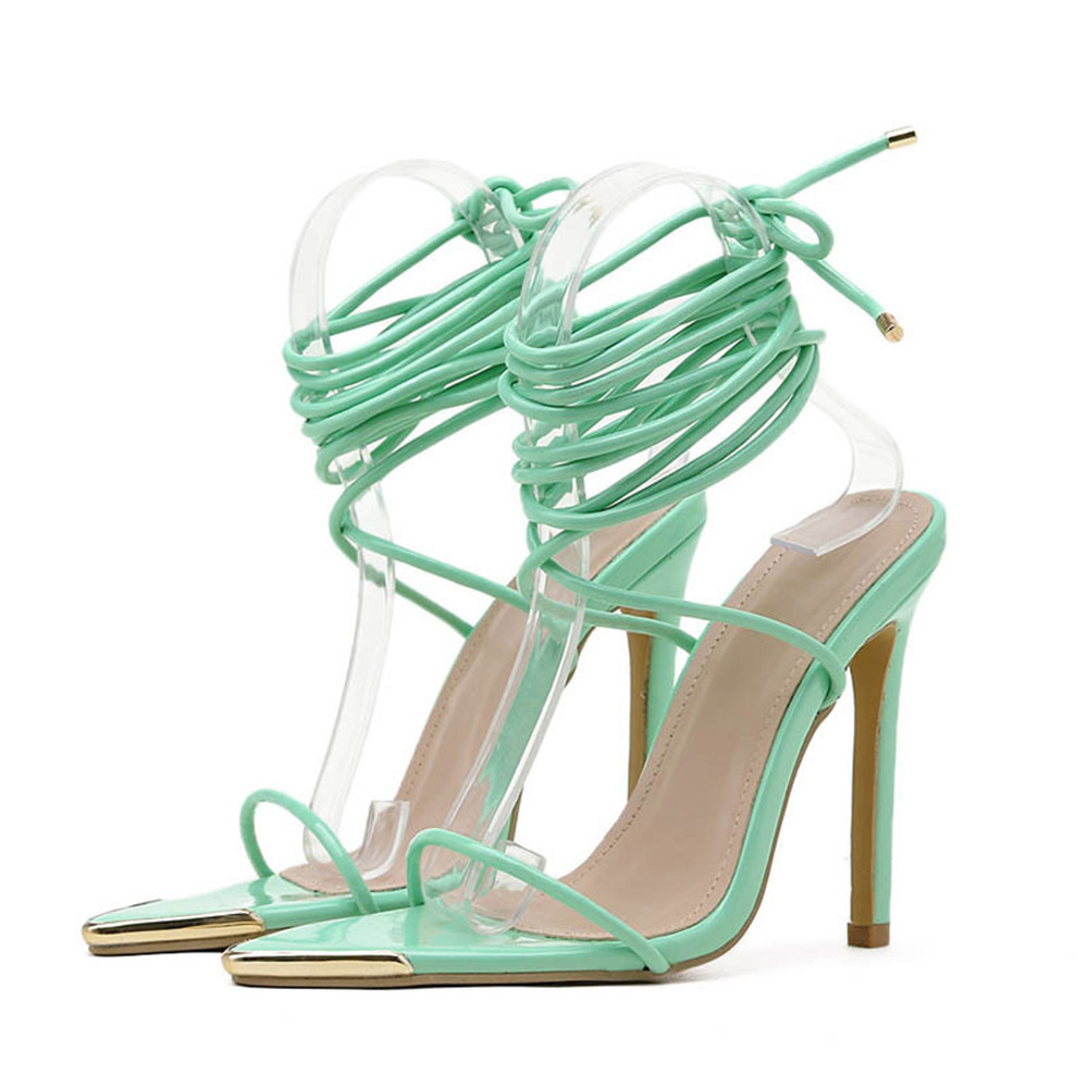 Lace-Up Stiletto Heel Open Toe Cross Strap Sandals