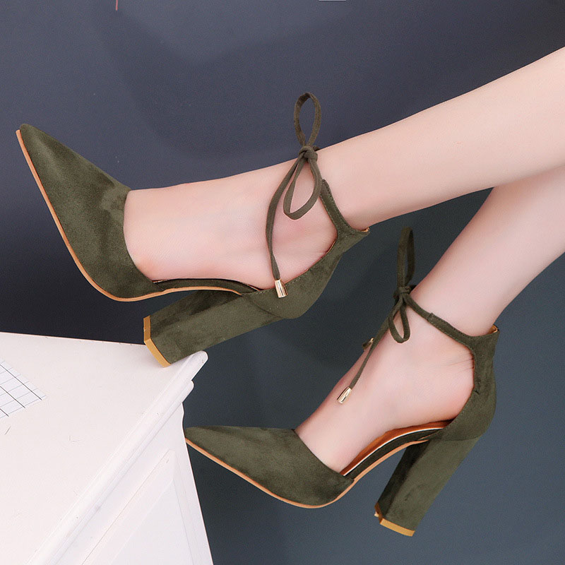 Lace-Up Pointed Toe Chunky Heel Heel Covering Casual Sandals