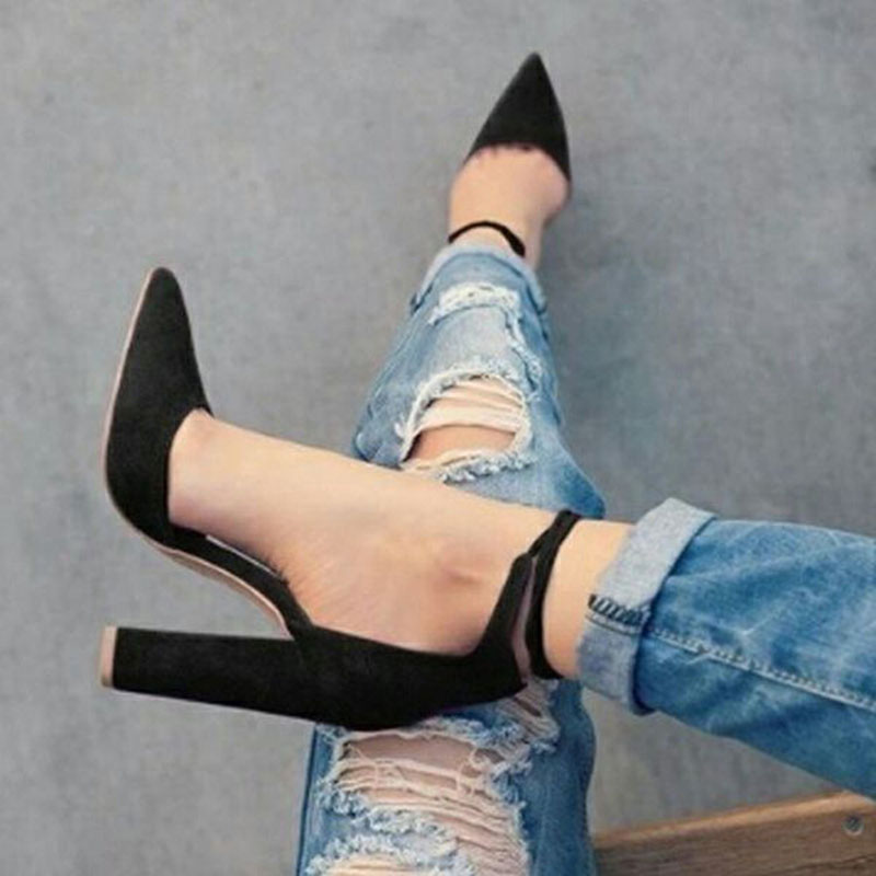 Lace-Up Pointed Toe Chunky Heel Heel Covering Casual Sandals