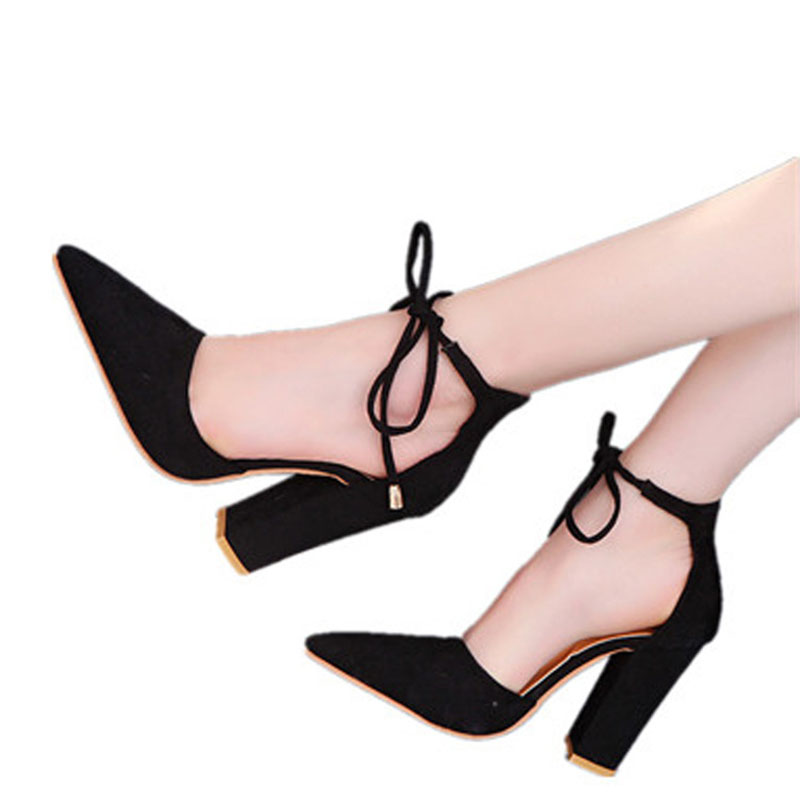 Lace-Up Pointed Toe Chunky Heel Heel Covering Casual Sandals