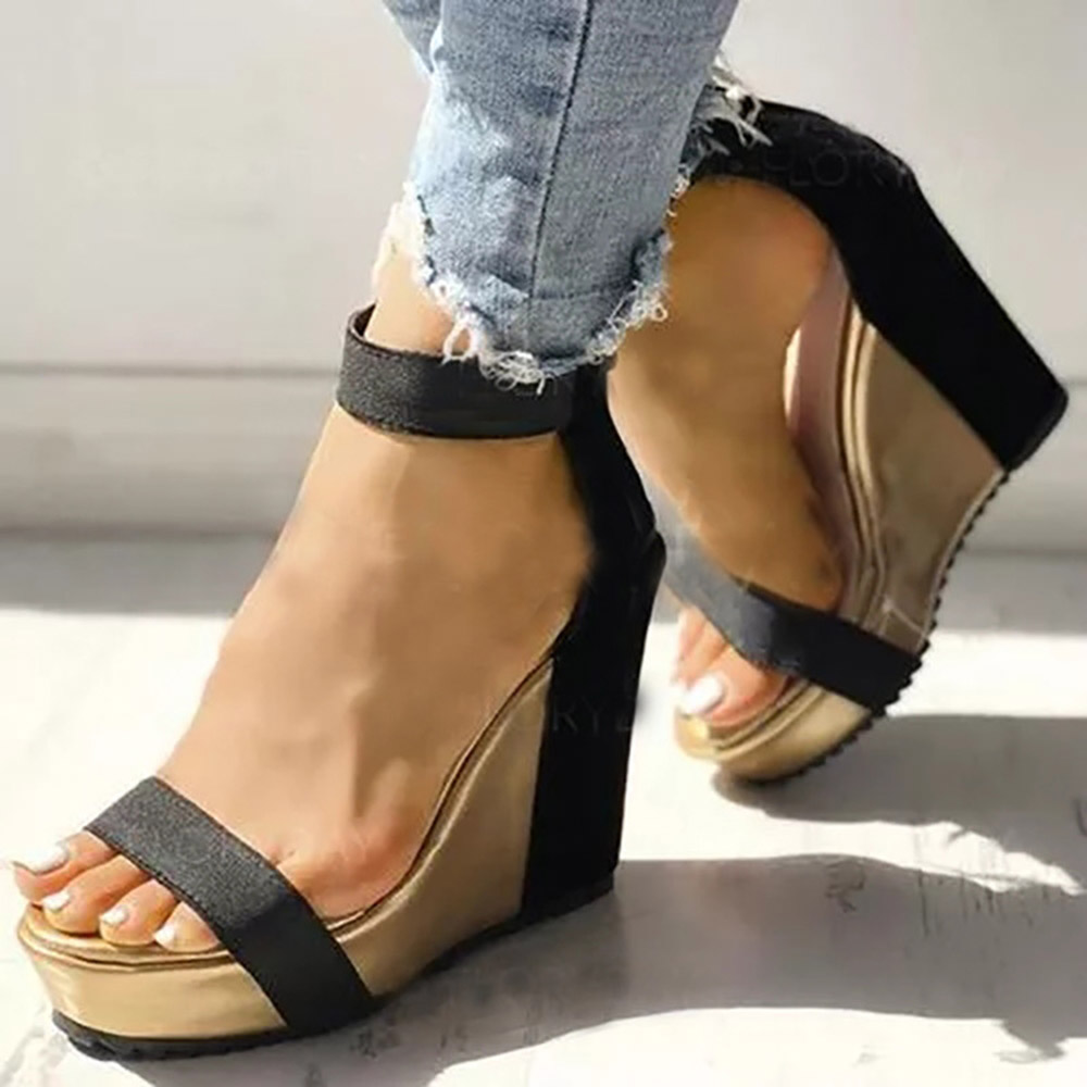 Open Toe Wedge Heel Zipper Heel Covering Professional Sandals