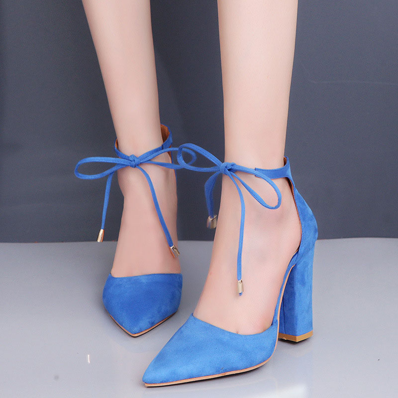 Lace-Up Pointed Toe Chunky Heel Heel Covering Casual Sandals