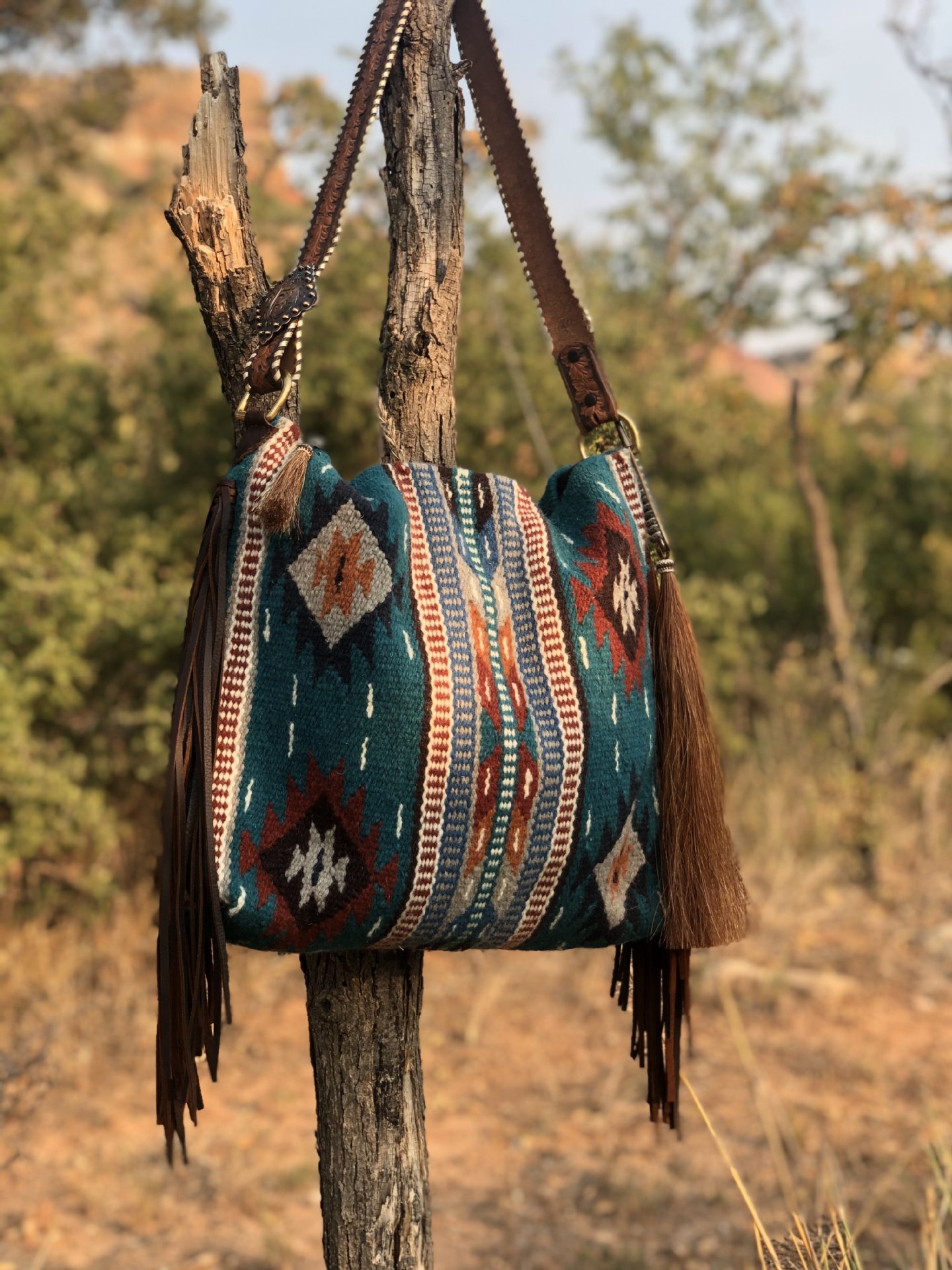 Comanche Moon Vintage Saddle Blanket & Leather Fringe Handbag