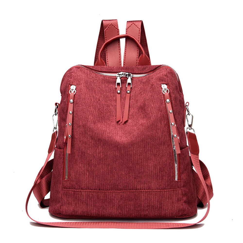 Plain Corduroy Rivet Backpacks