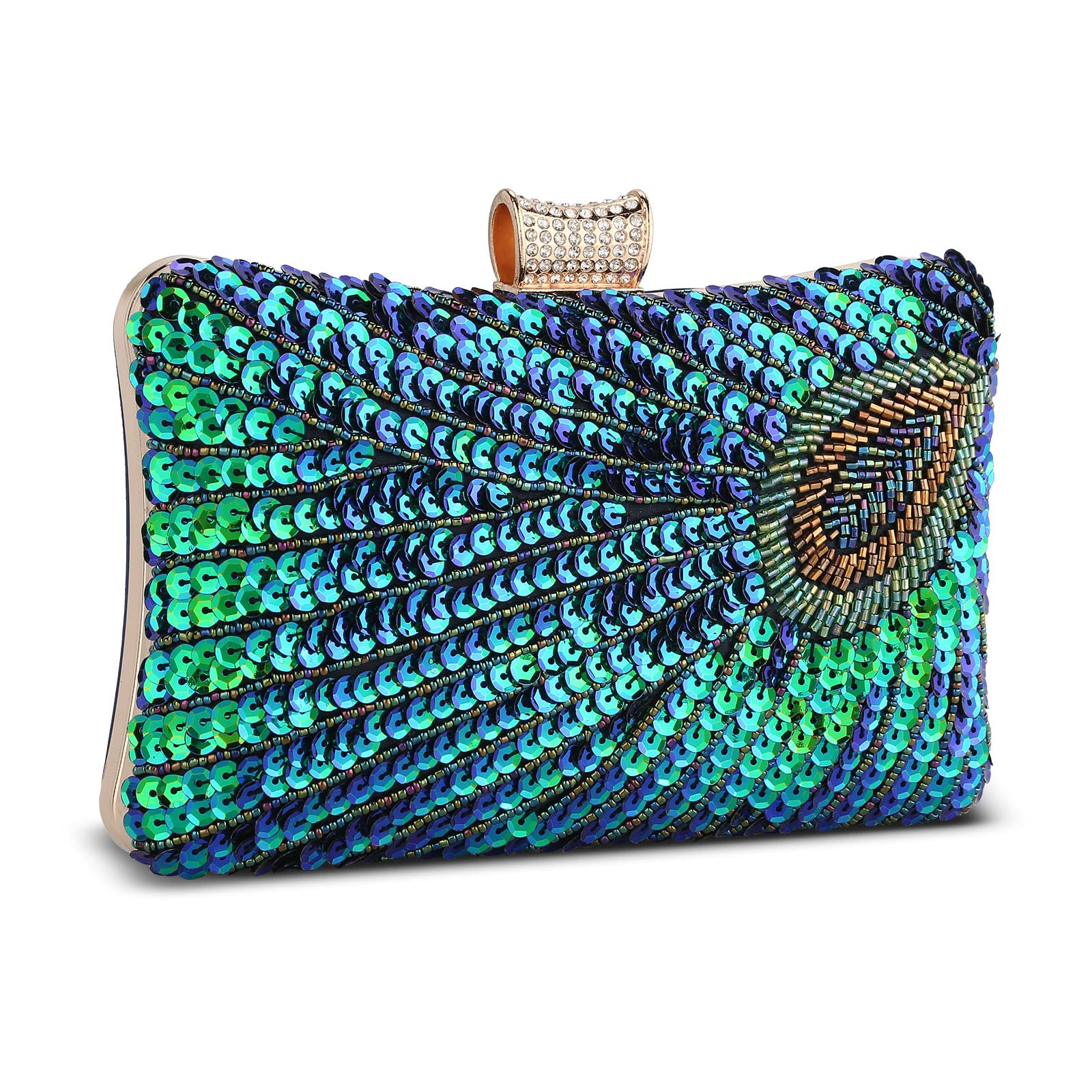 UBORSE Beaded Sequin Peacock Evening Clutch Bags Party Wedding Purse